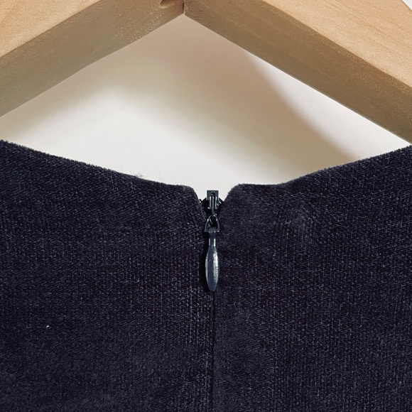 BODEN // navy blue velour velvet fit & flare  mini dress shirt sleeve polka dot - Picture 5 of 12